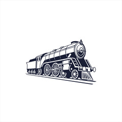 Vintage steam locomotive train silhouette on white background