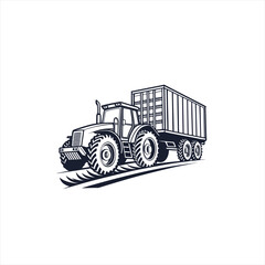 Black and white illustration of a tractor pulling a trailer