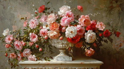 A vase of flowers sits on a table