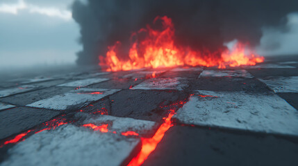 Abstract illustration of fiery eruption with transparent background