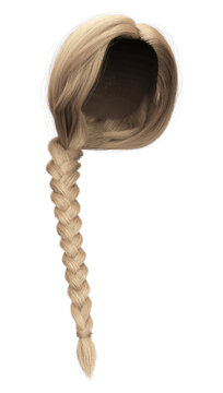 3d render blonde side braid straight hair isolated