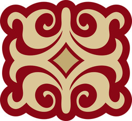 Vector red and gold  Kazakh national ornament. Ethnic pattern of the peoples of the Great Steppe,