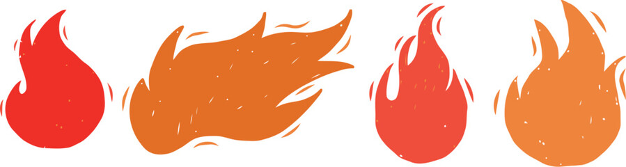Hand-Drawn Fire Flame Vector Set – Red and Orange Cartoon Flames Isolated on White