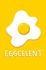 Eggcellent Fried Egg Illustration on Yellow Background