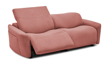 Obraz premium Modern pink boucle recliner sofa with footrest and headrest isolated
