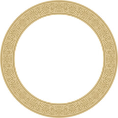 Vector golden classic Greek round ornament. Circle of Ancient Greece and the Roman Empire. Byzantine painting of walls, floors and ceilings. Decoration of European palaces.