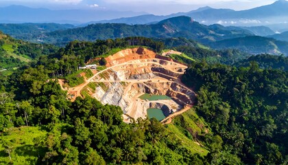 Aerial View of Quarry in Lush Landscape.