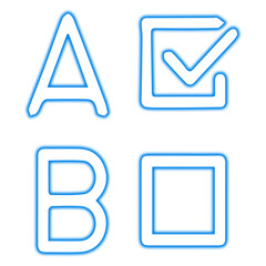 Choice between a and b with check mark and empty box isolated on transparent background