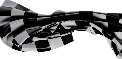 Close-up shot of a checkered racing flag blowing in the wind. Represents speed, victory, and...