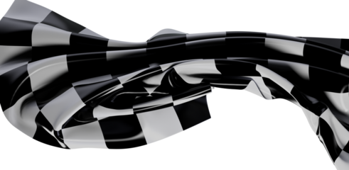 Close-up shot of a checkered racing flag blowing in the wind. Represents speed, victory, and finish. Perfect for race day or competition related