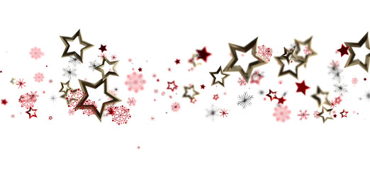Elegant holiday design featuring gold stars and delicate snowflakes on a clean white background....