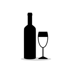 Wine bottle and wine glass icon with shadow