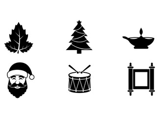 Diverse Black and White Vector Icon Set Holiday, Cultural, Musical, and Nature Symbols for Creative Design Projects