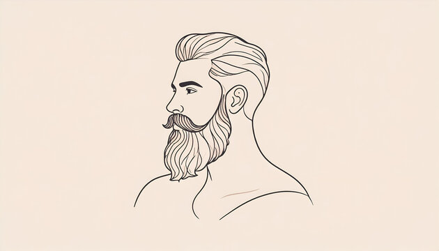 Hand drawn line art portrait of a stylish bearded man.