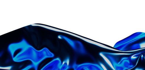 Abstract 3D render of blue liquid shape, wave texture with glossy reflections on white background. Perfect for concept design, modern art, and c