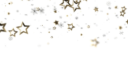 Sparkling golden stars and snowflakes on white. Perfect for holiday, celebration, and winter designs.