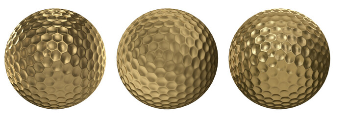 Golf ball gold isolated transparent background 3d rendering
