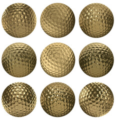 Golf ball gold isolated transparent background 3d rendering
