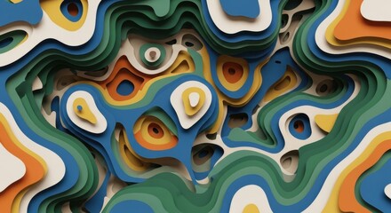 Fototapeta premium Abstract Topographic Paper Cut Layers with Organic Shapes and Vibrant Color Palette