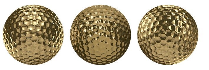 Golf ball gold isolated transparent background 3d rendering
