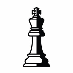 A classic flat 2D illustration of a sophisticated chess king, depicted with elegant and clean lines against a pristine white background, perfect for strategic concepts.
