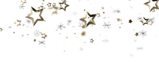 Sparkling gold stars and snowflakes on white. Perfect for holidays, celebrations, and winter themes.