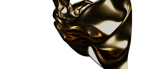 Stunning 3D rendered image featuring flowing golden fabric against a bright white backdrop. Perfect for luxury, elegance, and design projects.