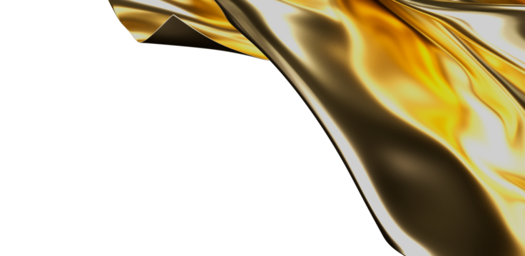 Abstract image of draped golden fabric with dynamic light play, creating elegant shapes and textures. Ideal for backgrounds and design elements,