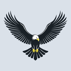 Obraz premium A black and white illustration of a bald eagle with outstretched wings on a light gray background.