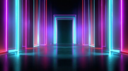 futuristic corridor with glowing neon lights,