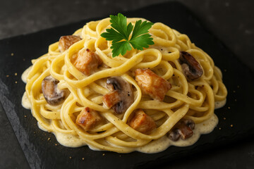 Pasta-Gericht mit H&auml;hnchen und Pilzen