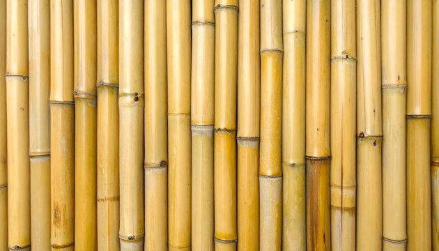 Seamless vertical wall of yellow bamboo stalks arranged closely side by side, creating a warm, natural texture background.