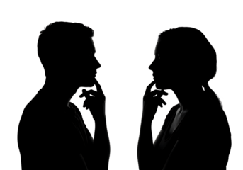 Silhouette of a man and woman thinking isolated on transparent background