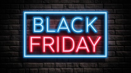 Black Friday neon sign on brick wall