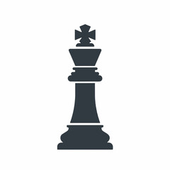 Fototapeta premium An elegant minimalist chess king is prominently featured as a striking 2D flat style vector illustration, showcasing a clean, sophisticated profile against a pristine white background.