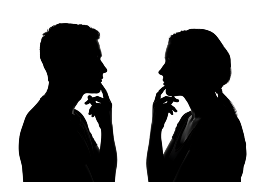 Silhouette of a man and woman thinking isolated on transparent background
