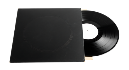 Vinyl Record in Sleeve on Black Background Vintage Music Concept