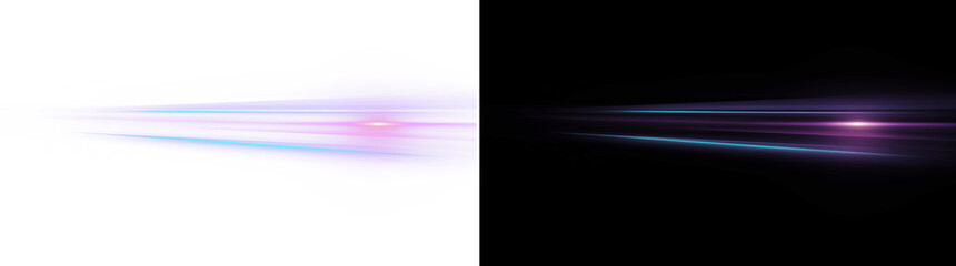 Horizontal neon light beam PNG. Futuristic laser flash effect.