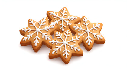 Delicious Snowflake Shaped Christmas Cookies Decorated with White Icing.