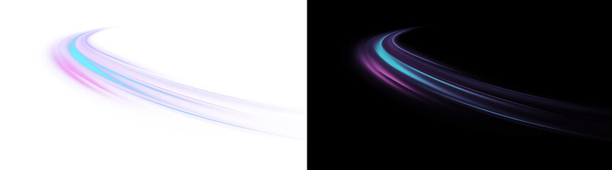 Futuristic light trail swoosh PNG. Abstract neon motion effect. © ellyson