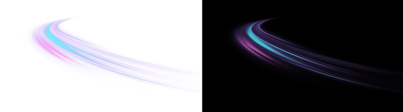 Futuristic light trail swoosh PNG. Abstract neon motion effect.