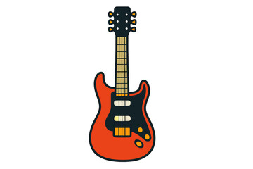 Obraz premium Stylized electric bass guitar icon with orange and dark blue body