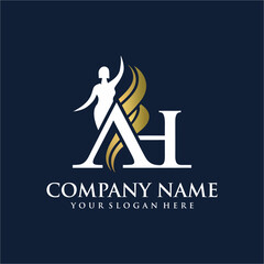 Elegant AH Monogram Logo with Female Silhouette and Golden Accents