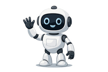 Fototapeta premium Friendly white robot waving hello with happy screen face