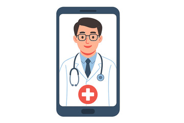 Fototapeta premium Male doctor on smartphone screen for telemedicine consultation