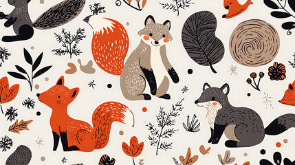 A cartoon drawing of three foxes sitting on a white background