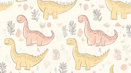 A pattern of cartoon dinosaurs on a white background