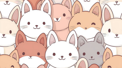 A group of cartoon cats are standing next to each other