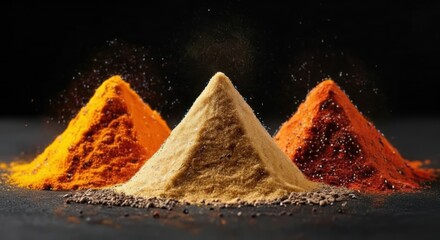 Vibrant spice piles showcasing warm earthy tones