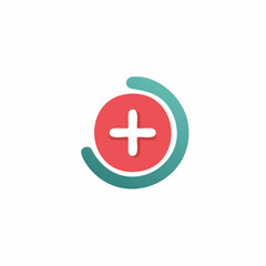 Fototapeta premium Abstract Graphic of a Plus Sign in a Red Circle Surrounded by a Blue Arc